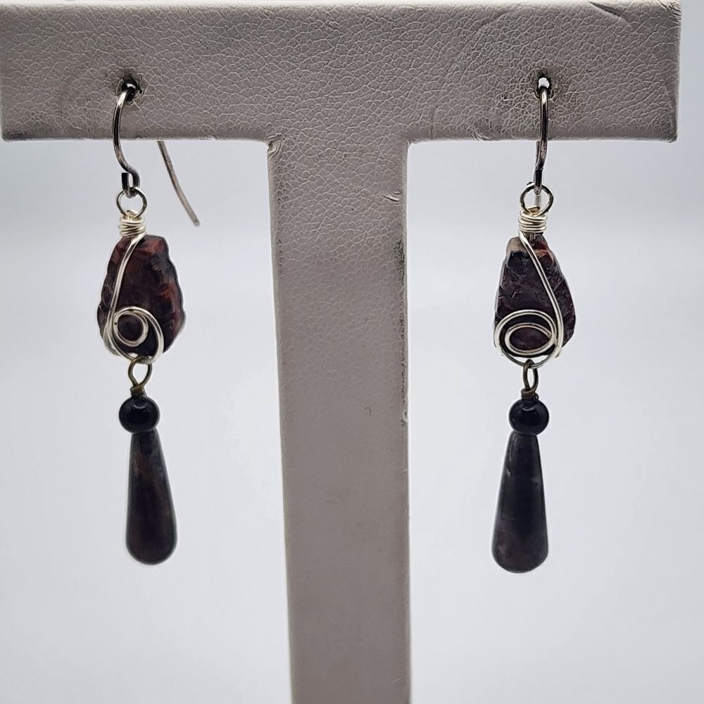 Sterling Silver, Brecciated Jasper, & Dendritic Agate Dangling Earrings